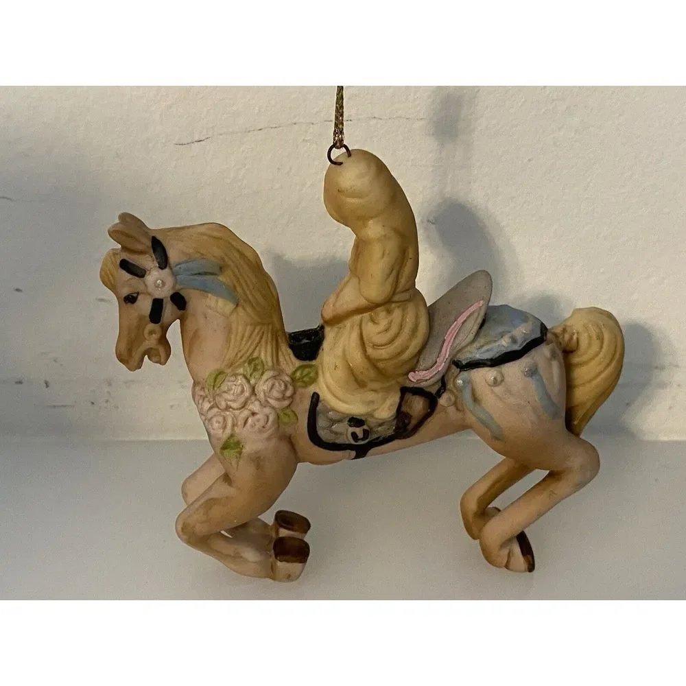 Vtg Willitts Design Hand Painted Ceramic‎ Carousel Horse Ornament Lady On Pony